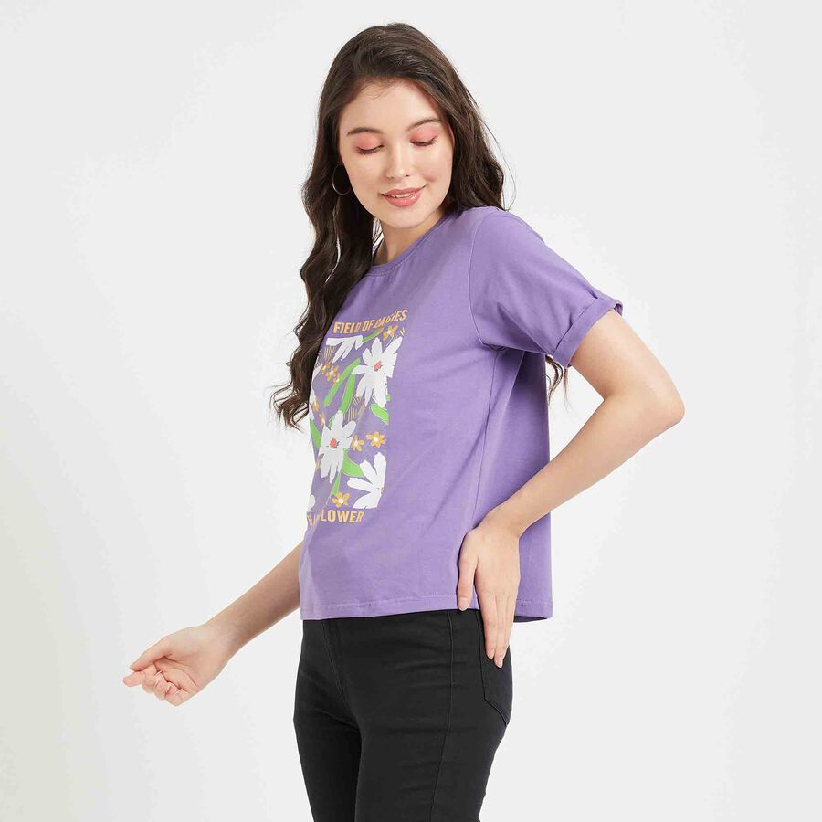 Printed Round Neck T-Shirt, Lilac, large image number null