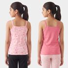 Girls Pink Cotton Sleeveless Straight Neck Vest, Pink, small
