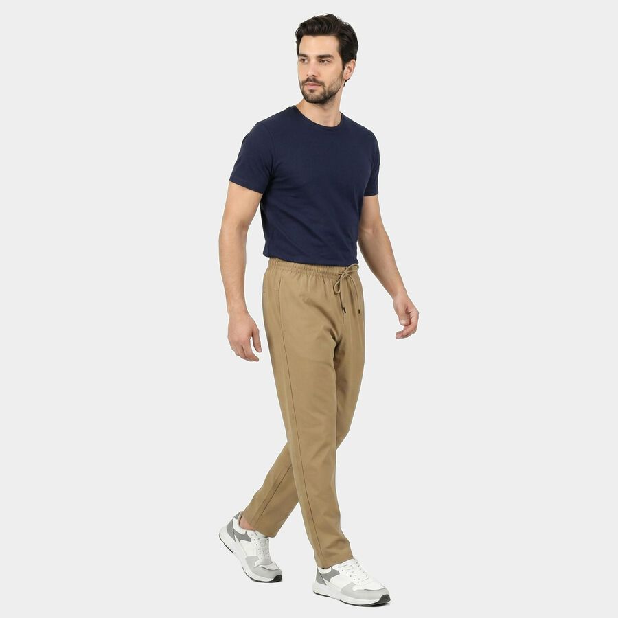 Men's Beige Straight Fit Solid Track Pants, Beige, large