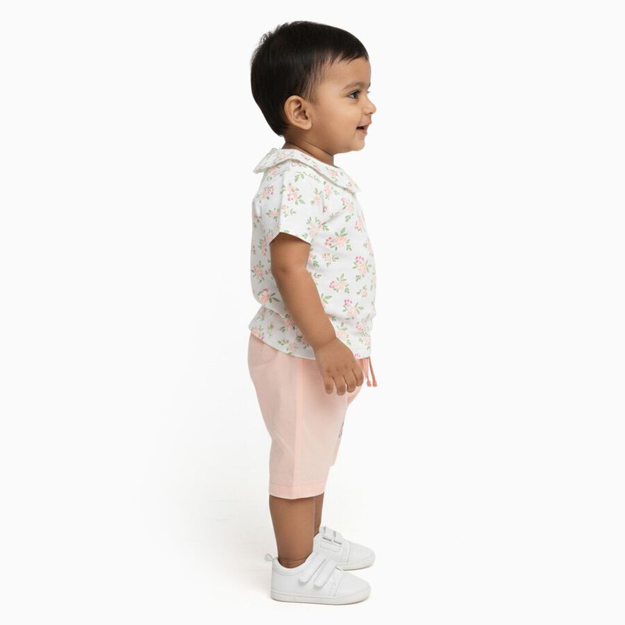 Infants' White Cotton Floral Top and Peach Capri Set, Light Pink, large image number null