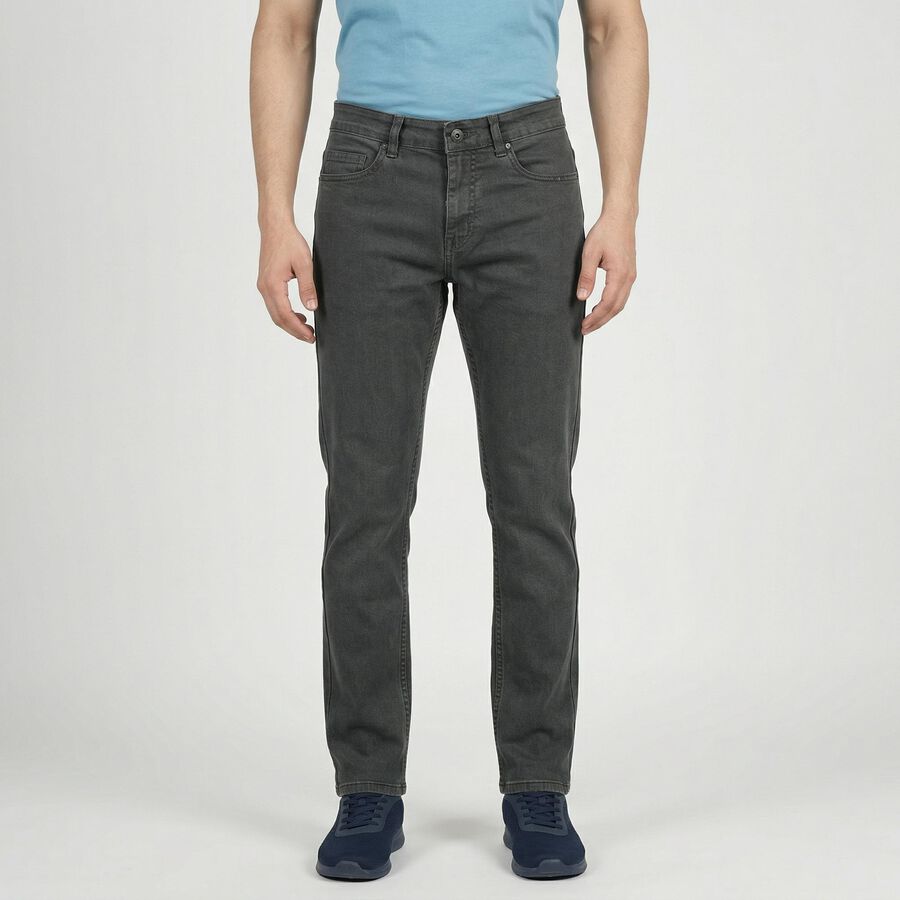 Men's Grey Slim Fit Solid Jeans, Light Grey, large