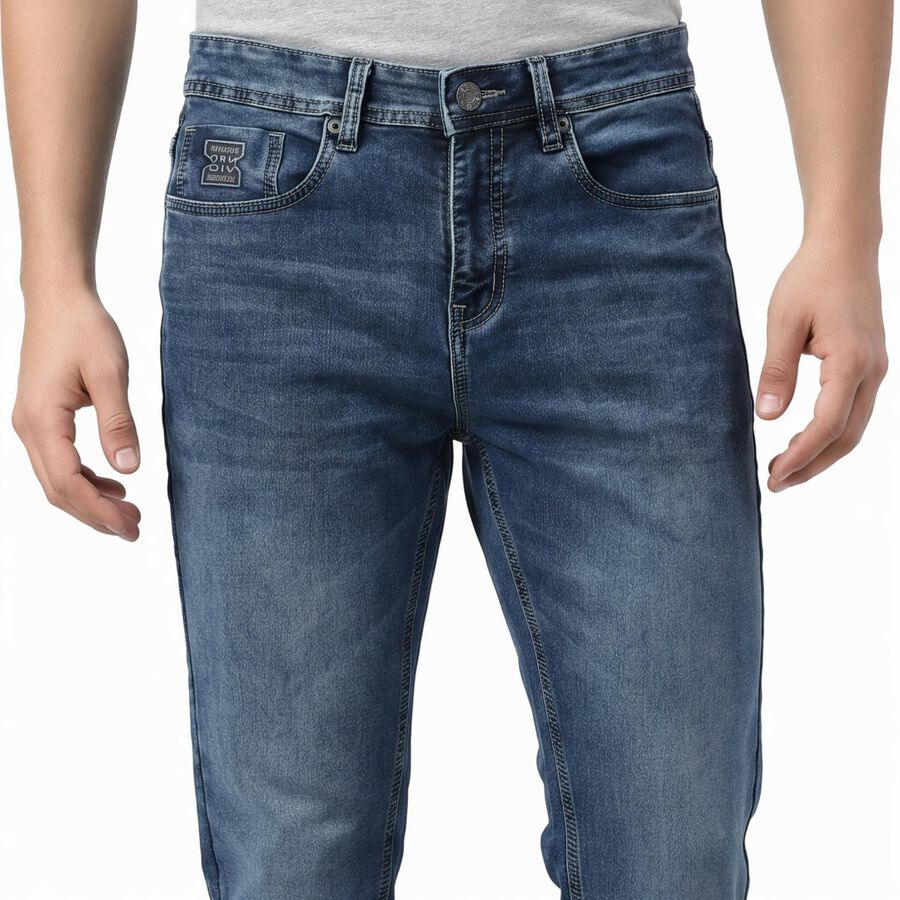 Men's Navy Blue Slim Fit Stretchable Jeans, Dark Blue, large