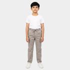 Boys Grey Straight Fit Drawstring Waist Trousers, हल्का ग्रे, small