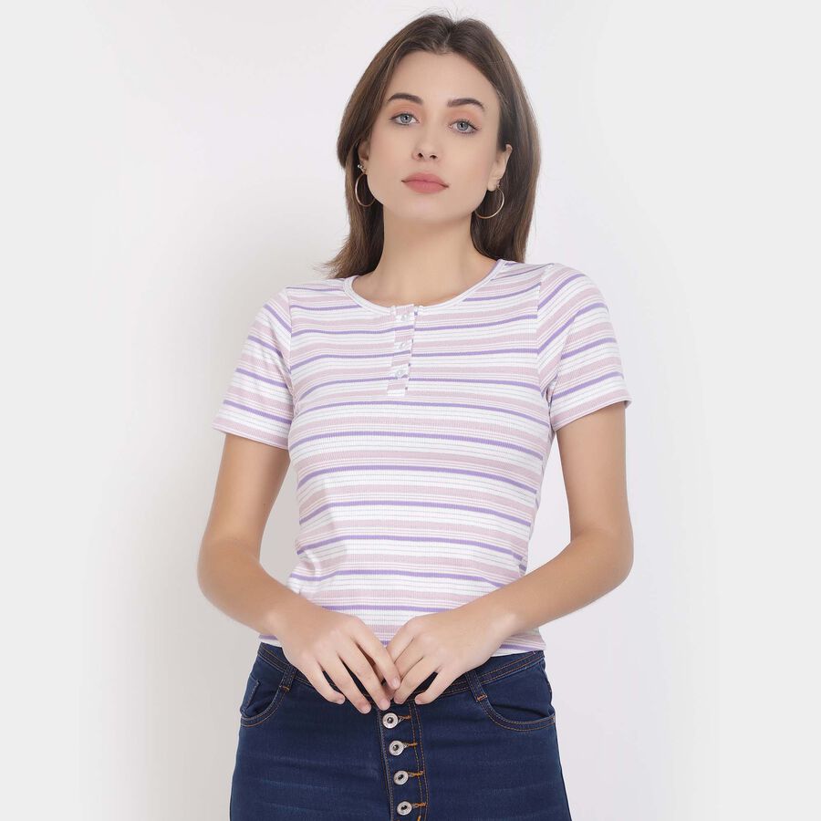 Stripes Round Neck T-Shirt, Purple, large image number null