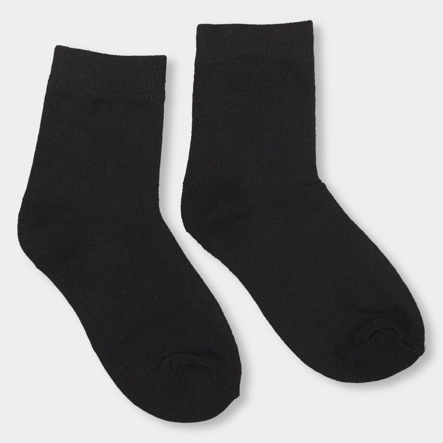 Boys' Jet Black Regular Fit Plain Socks Pack of 1, काला, large