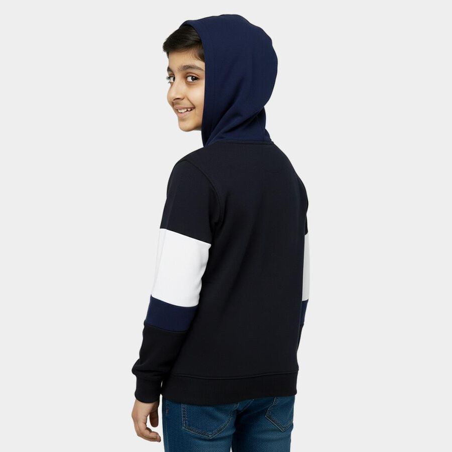 Boys Navy Blue Hooded Graphic Sweatshirt, नेवी ब्लू, large image number null
