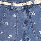Girls' Stonewashed Blue Flared Fit Embroidered Jeans, Mid Blue, small