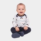 Infants' Navy Blue 100% Cotton Round Neck Printed Baba Suit, नेवी ब्लू, small