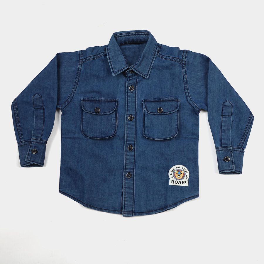Boys' Blue Collared Shirt, Light Blue, large
