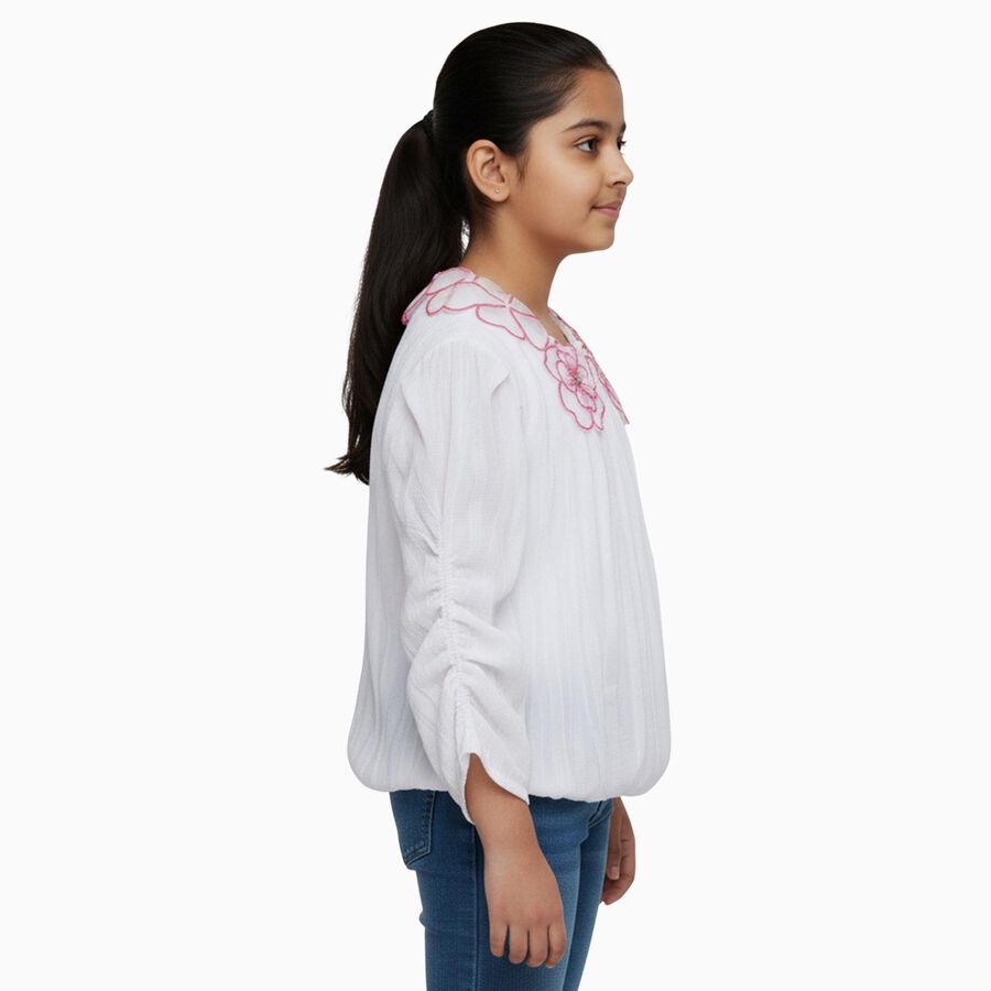 Girls Bright Snow White Round Neck Casual T-Shirt, सफ़ेद, large
