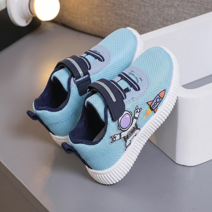 Boys' Light Blue Velcro Strap Sneakers, नीला, large