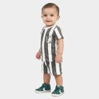 Infants' Charcoal Cotton Round Neck Striped Baba Suit, Charcoal, small