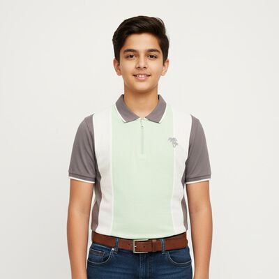 Boys Light Sage Green Polo Neck Casual T-Shirt