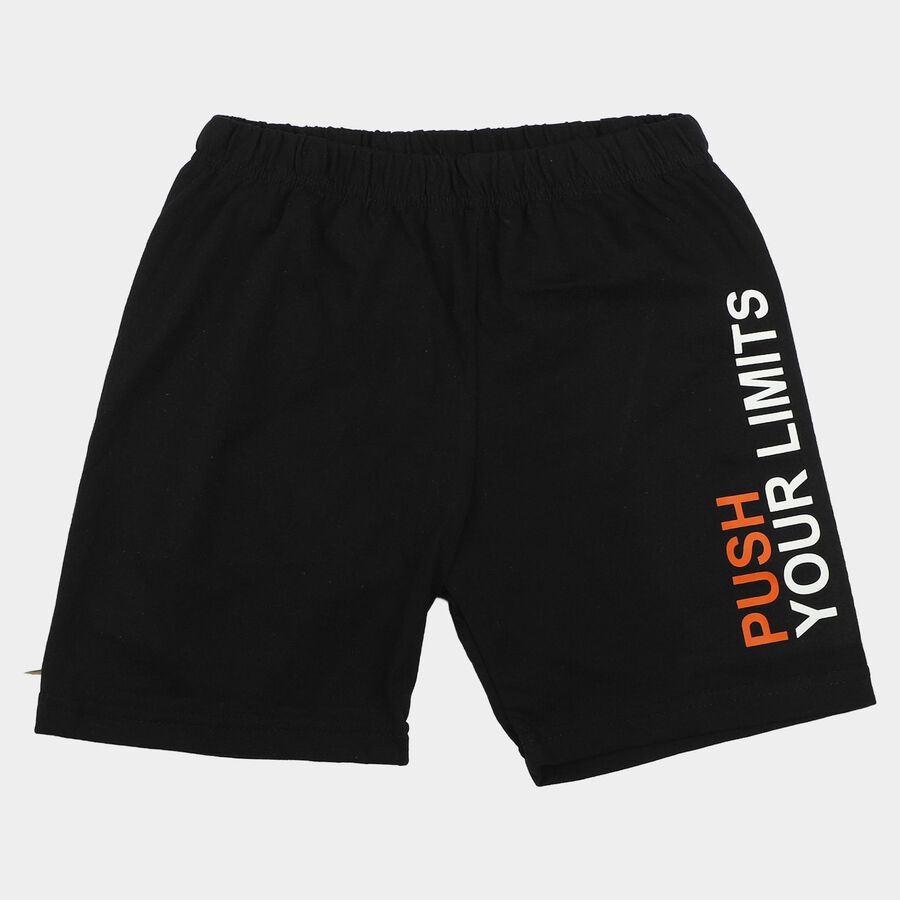 Boys Black Regular Fit Printed Bermuda Shorts, काला, large