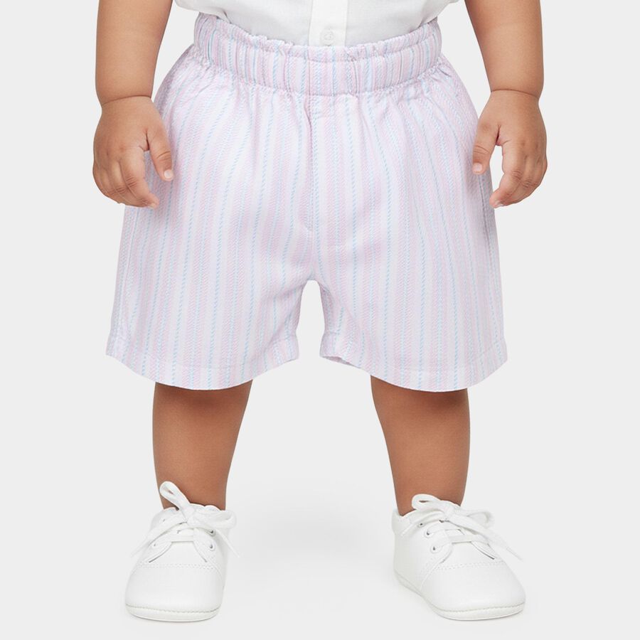 Infants' Light Pink Regular Fit Striped Half Pant, हल्का गुलाबी, large
