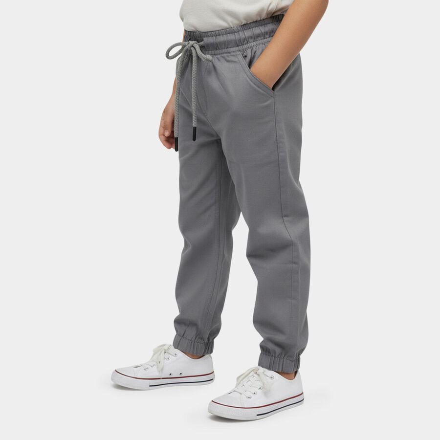 Boys' Grey Regular Fit Elastic Waist Jogger Trousers, हल्का ग्रे, large