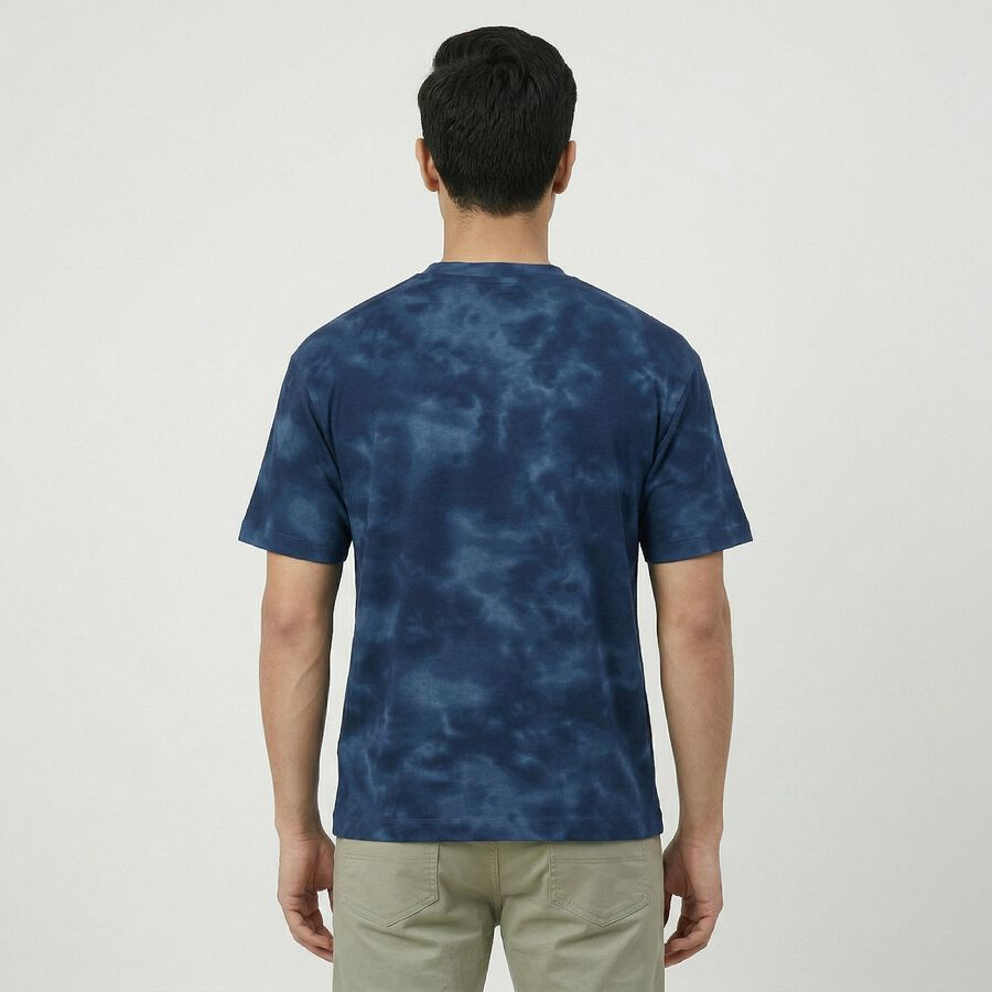 Men's Dark Blue Round Neck Casual T-Shirt, गहरा नीला, large