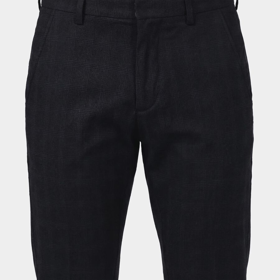 Men's Navy Blue Slim Fit Flat-Front Casual Trousers, Navy Blue, large