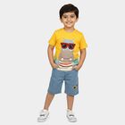 Boys' Yellow 100% Cotton Round Neck Graphic Print Baba Suit, मस्टर्ड, small