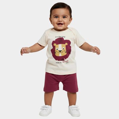 Infants' Purple Cotton Round Neck Graphic Baba Suit