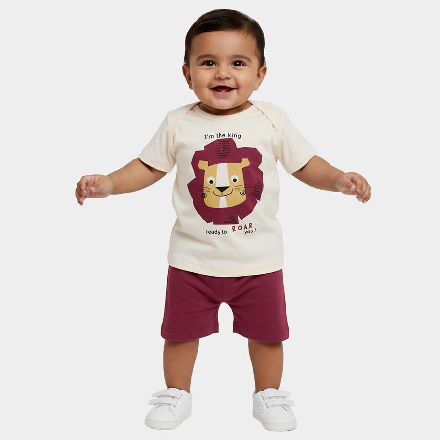 Infants' Purple Cotton Round Neck Graphic Baba Suit, Purple, large