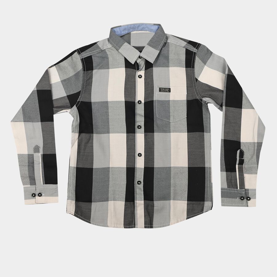 Boys' White Checked Regular Fit Casual Shirt, White, large