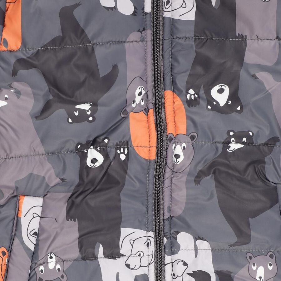 Boys Grey and Orange Hooded Casual Jacket, चारकोल, large image number null