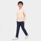 Boys White Printed Casual Shirt, White, small