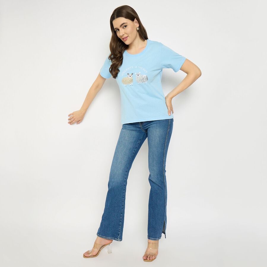 Ladies' Round Neck T-Shirt, Light Blue, large image number null