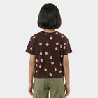 Girls Brown Cotton Casual T-Shirt, भूरा, small