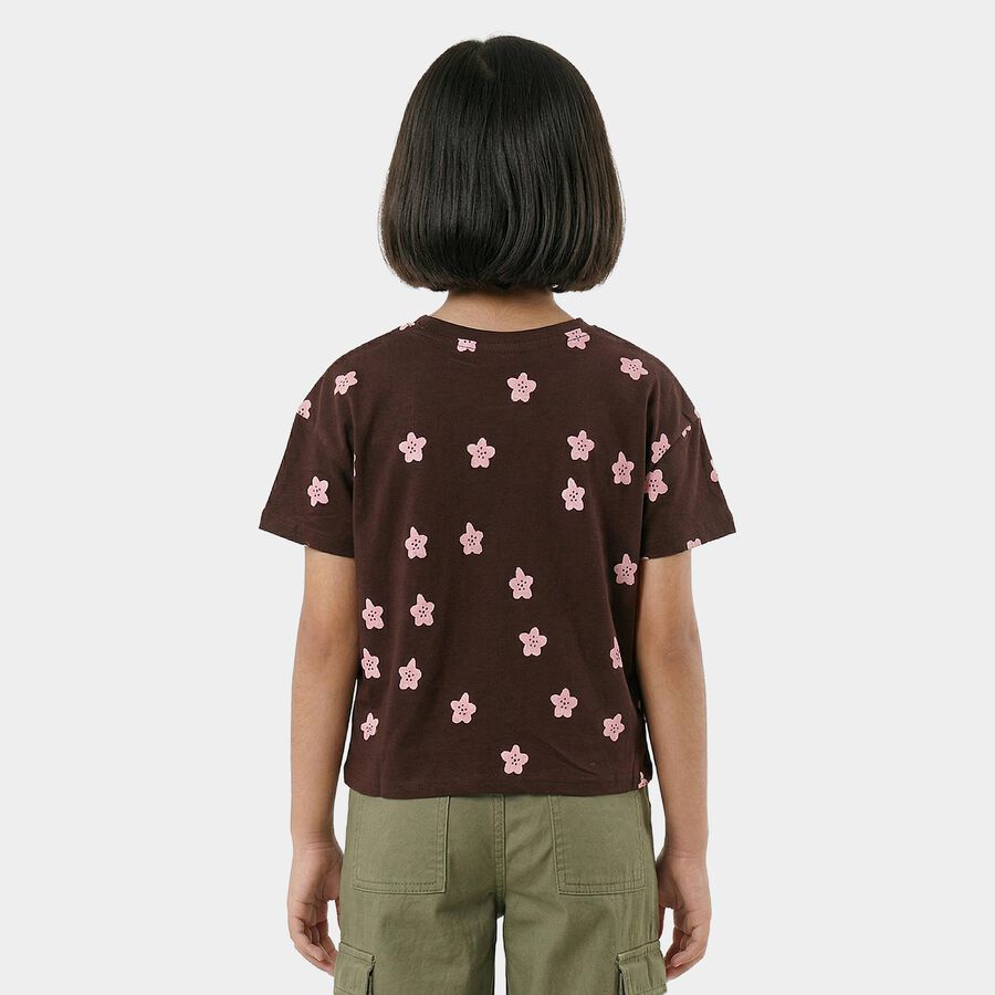 Girls Brown Cotton Casual T-Shirt, भूरा, large