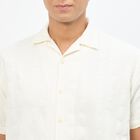 Men's Eggshell White Cotton Half Sleeve Cuban Collar Casual Shirt, ऑफ व्हाइट, small