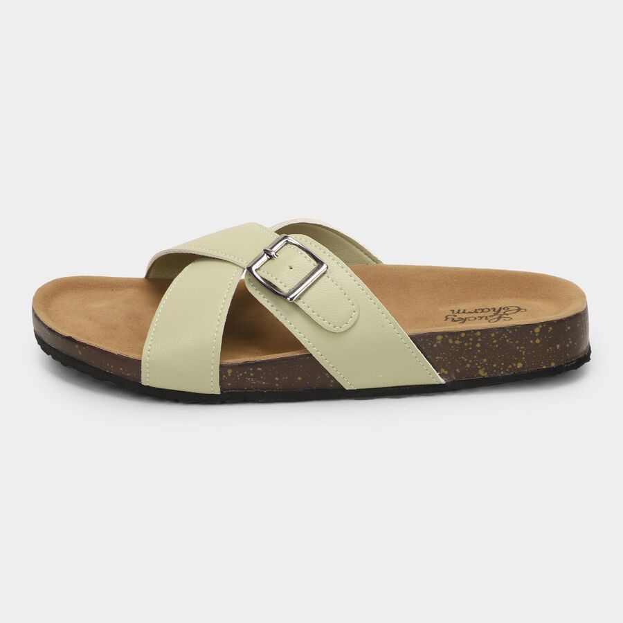 Women's Muted Sage Green Buckle Strap Casual Sandals, Green, large image number null