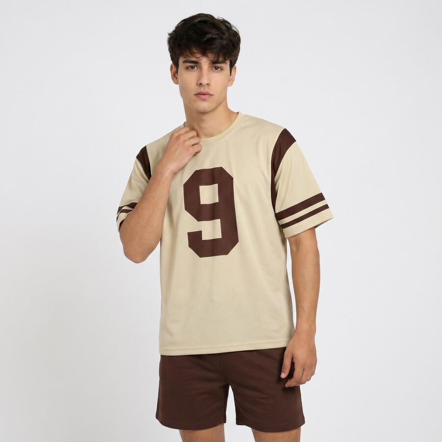 Men's Beige Round Neck Regular Drifit T-Shirt, Beige, large