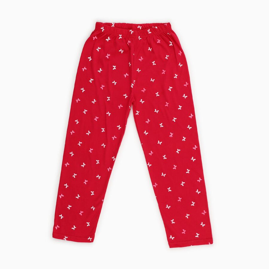 Girls' Bright Red Butterfly Printed Cotton Blend Pyjama, रानी (फ्यूशिया), large image number null