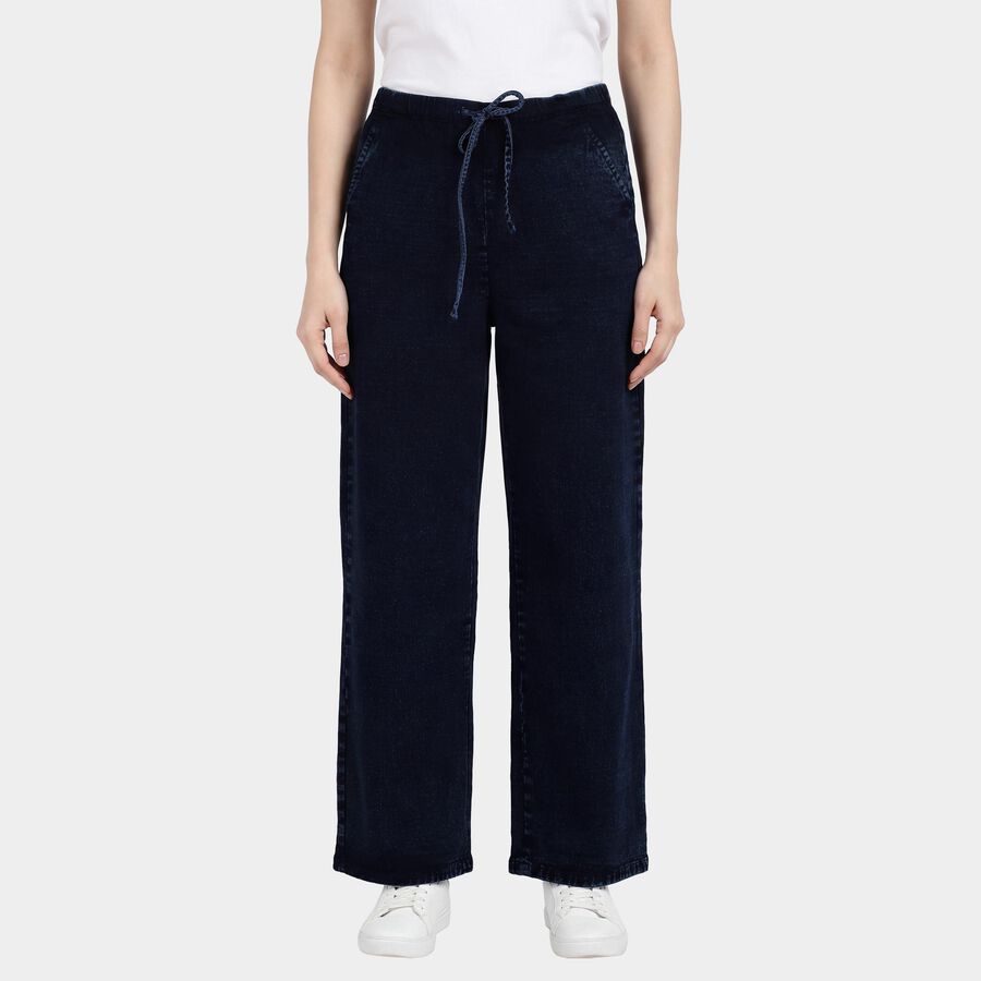 Women's Dark Blue Relaxed Fit Wide Leg Jeans, Dark Blue, large