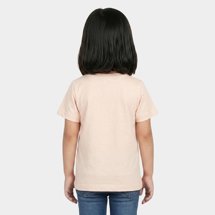 Girls Light Pink Round Neck Regular T-Shirt, Light Pink, large