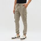 Men's Muted Beige Slim Fit Cargo Joggers, ओलिव, small image number null