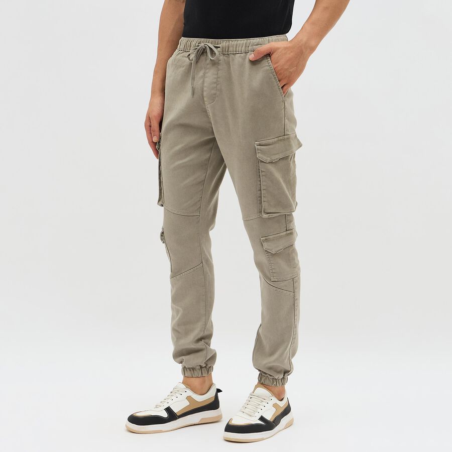 Men's Muted Beige Slim Fit Cargo Joggers, ओलिव, large image number null