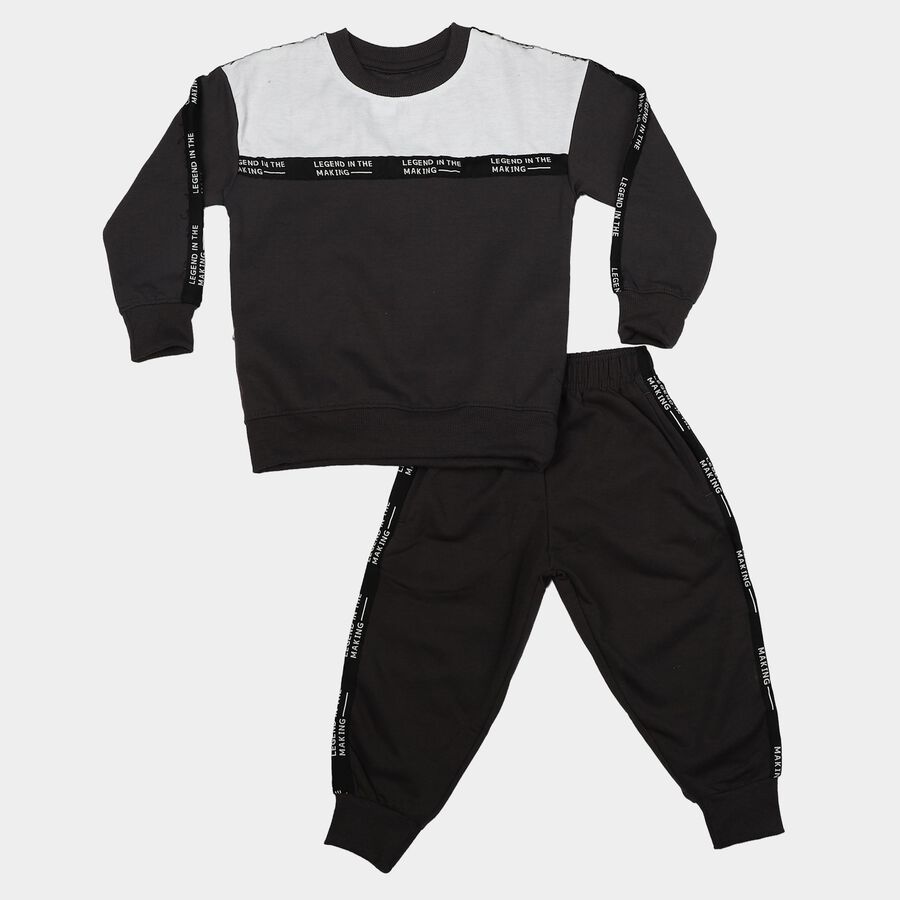 Boys' Charcoal Round Neck Colorblock Baba Suit, चारकोल, large
