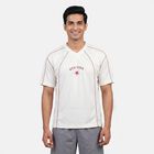 Men's White Round Neck Athleisure T-Shirt, ऑफ व्हाइट, small
