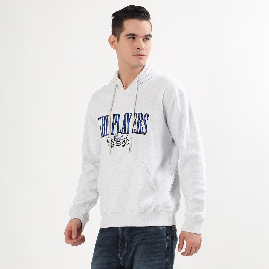 Men's Light Grey Hooded Neck Casual Sweatshirt, मिश्रित हल्का ग्रे, large image number null