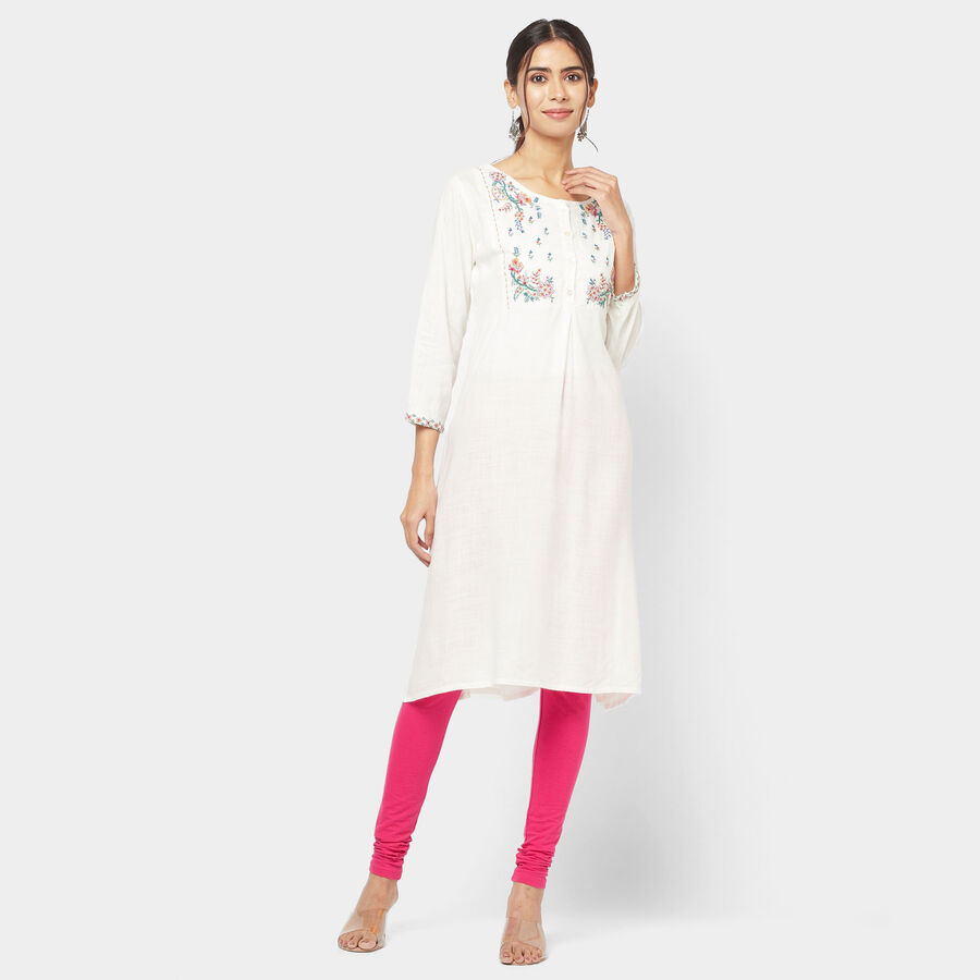 Embroidered Straight Kurta, Off White, large image number null