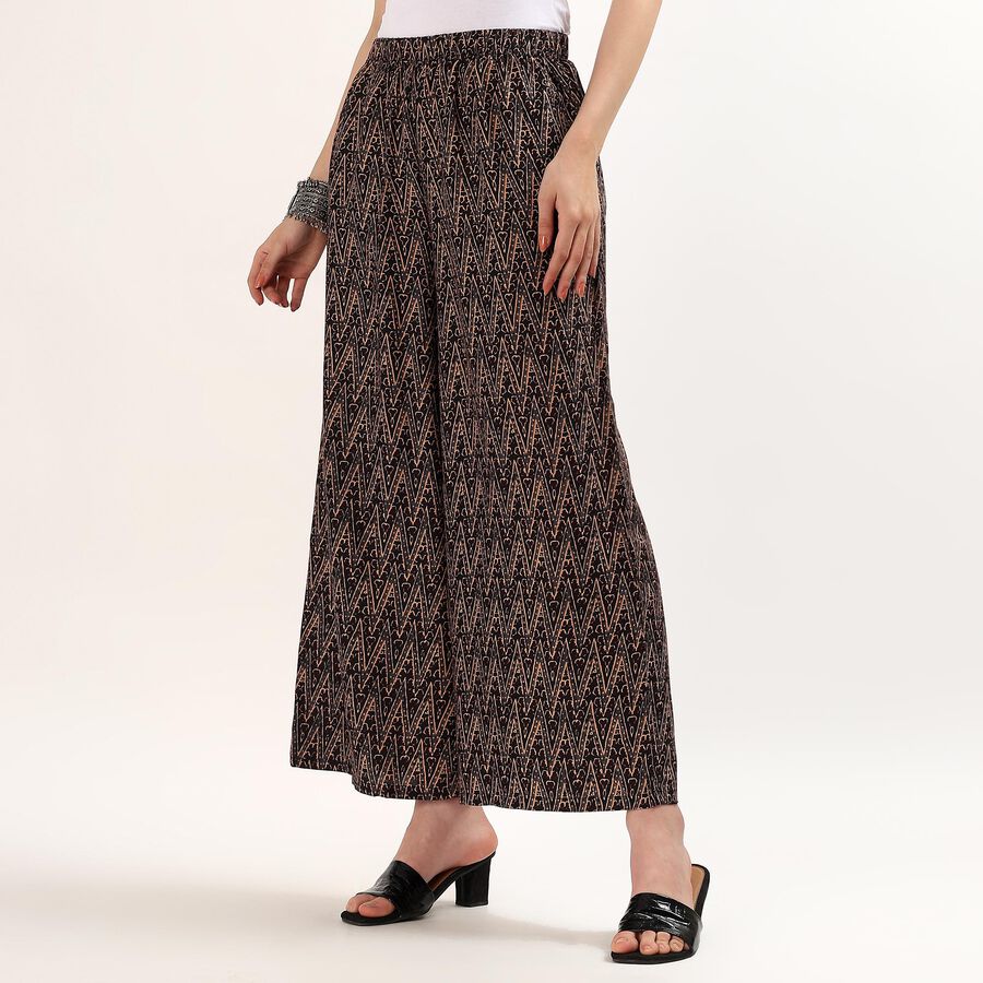 Women's Maroon Relaxed Fit Solid Palazzos, काला, large