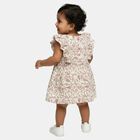 Infants' Beige Floral Printed Ruffle Fit and Flare Frock, Beige, small