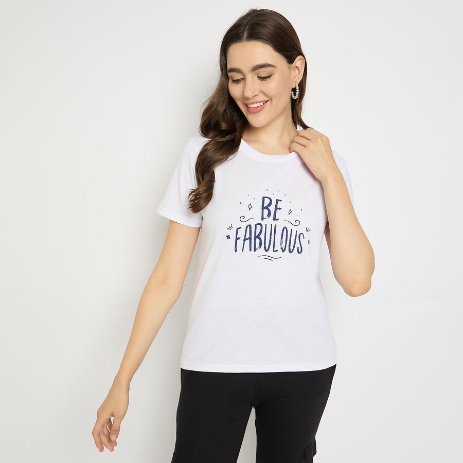 Ladies' Round Neck T-Shirt, सफ़ेद, large image number null