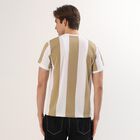 Men's Beige and White V-Neck Striped T-Shirt, Beige, small