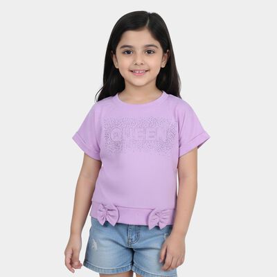 Girls' Lilac Round Neck Casual T-Shirt