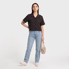 Women Black Floral Camp Collar Shirt, Black, small