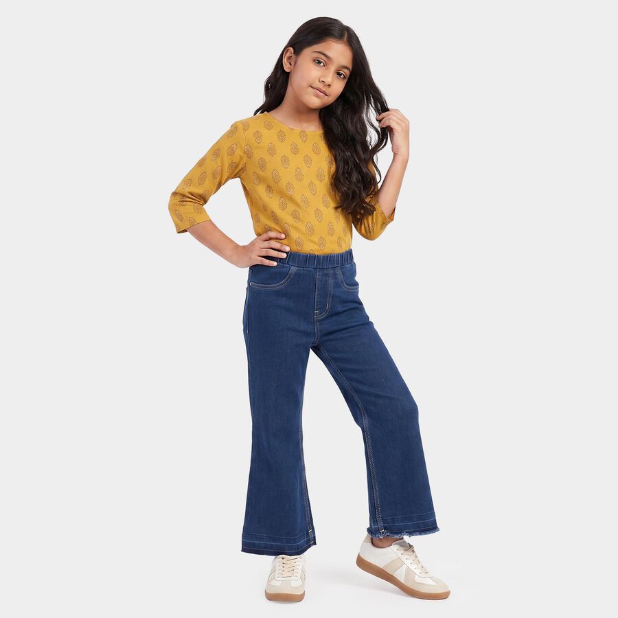 Girls Blue Flared Fit Pull-On Jeans, मध्यम नीला, large
